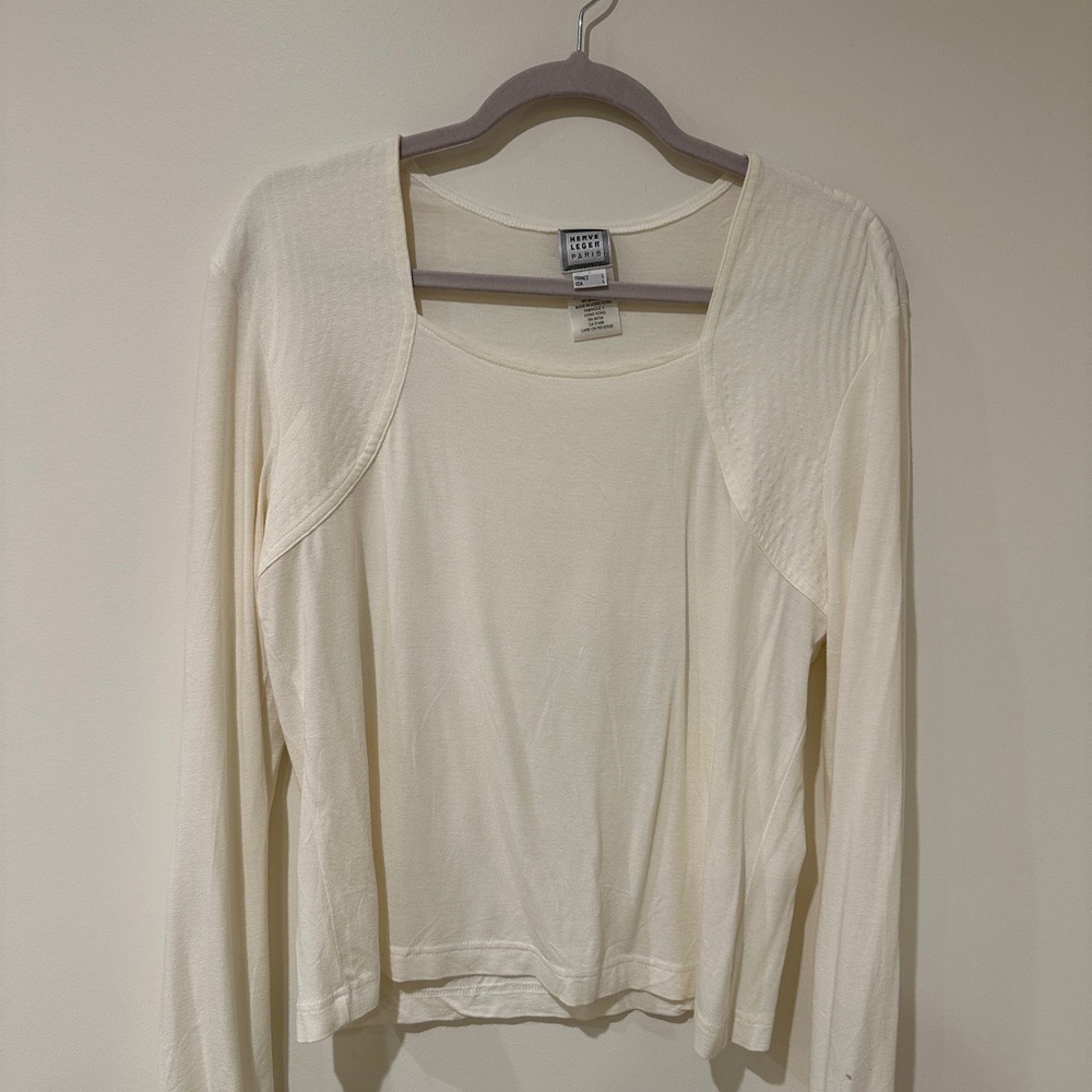 Herve Leger Cream Long Sleeve Top